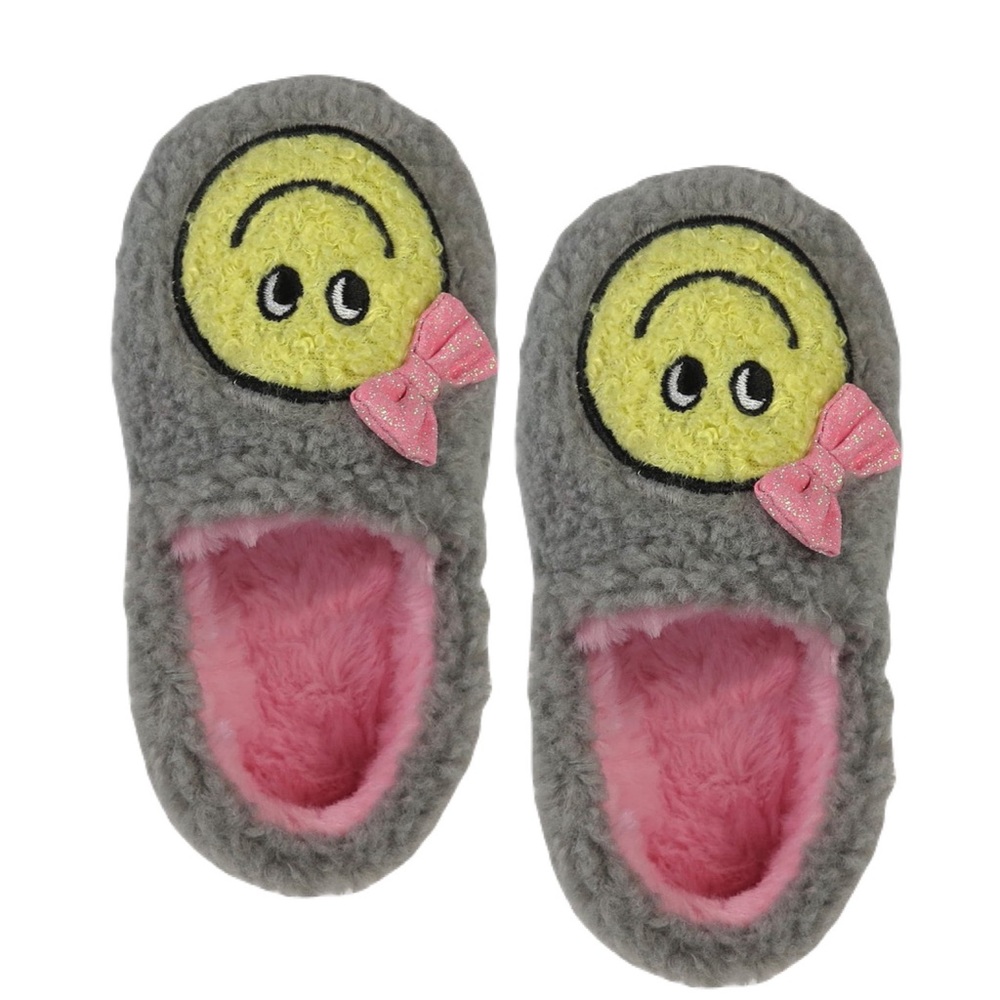 Smiley Face Toddler Girls Size 9/10 Grey Aline Slipper, NEW